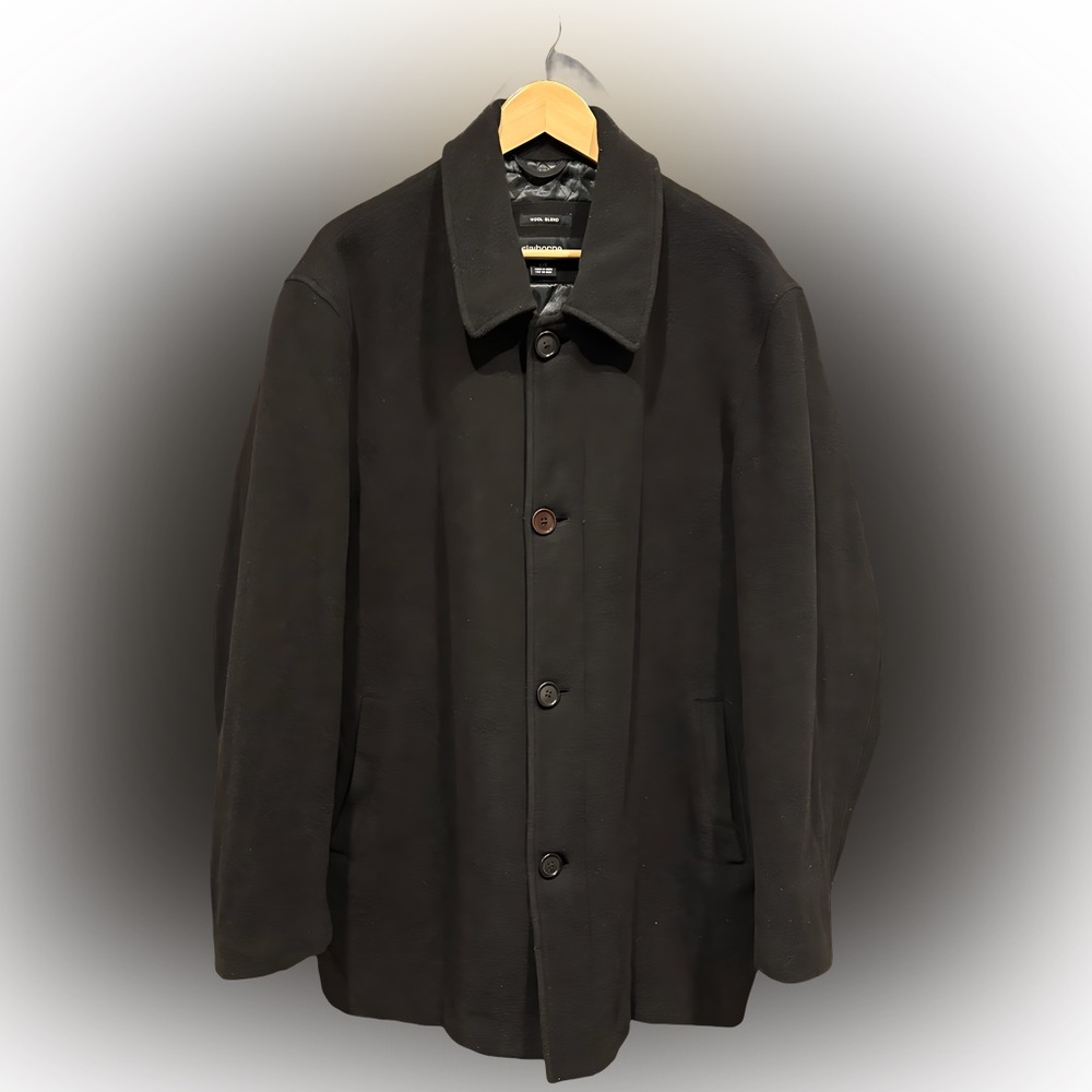Claiborne Black Trench Coat Wool Blend